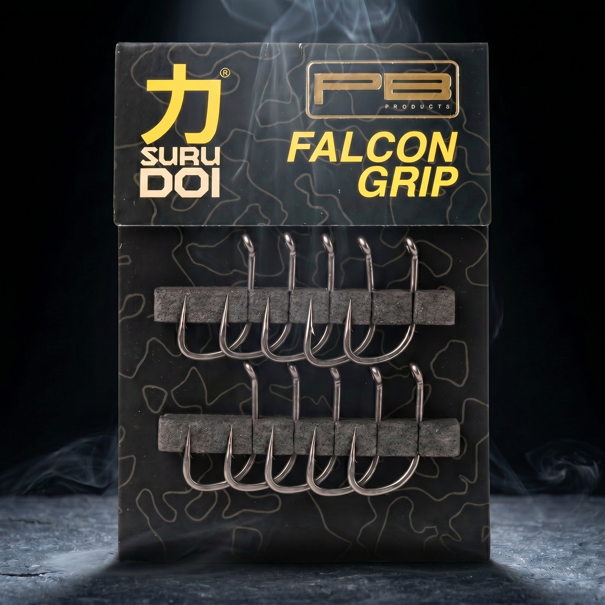 SURUDOI Falcon Grip micro barbed carp hooks, 10 pack retail packaging by PB Products